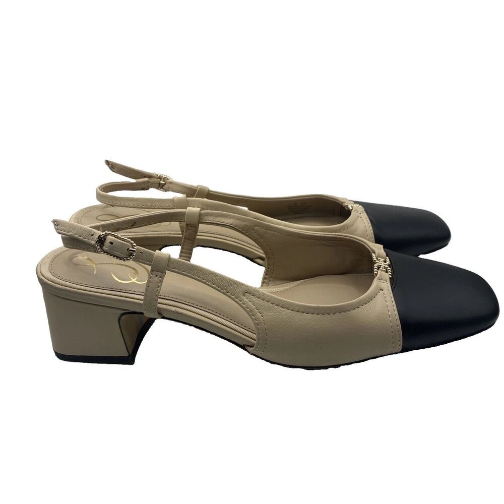 Sam Edelman Women’s Terra Slingback Block Heel Pumps Tan Black Square Toe 8